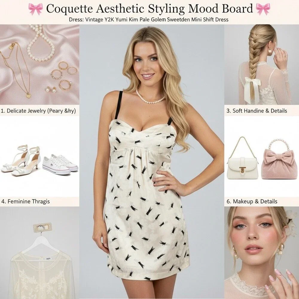 Vtg Y2K Yumi Kim Sweetheart Satin Mini Shift Dress | Luxe Coquette Glam Baddie S - Picture 8 of 12